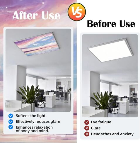 ANGSYLTH 4 Pcs 2x2 Feet Fluorescent Ceiling Light Covers | Magnetic Light Covers for Classroom, Office, Hospitals, Home (Sunset Glow) in Saudi Arabia