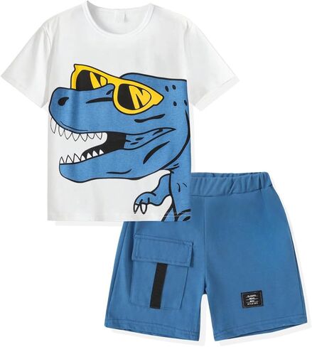 KIDLAGA Toddler Boys Summer Clothes Short Sleeve Top and Casual Shorts 2-Piece Kids Comfy Outfits Boys Sets Size 6-12 Years in Saudi Arabia