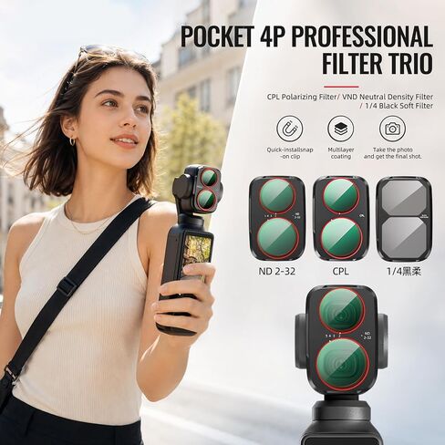 ND & CPL Filter Set for DJI OSMO Pocket 4P Accessories, 3 Pack Filter Kit for DJI Osmo Pocket 4 Pro, CPL + Adjustable VND ND2-32 + Black Mist 1/4, HD Optical Glass, Multi-Coated, Aluminum Frames in Kuwait