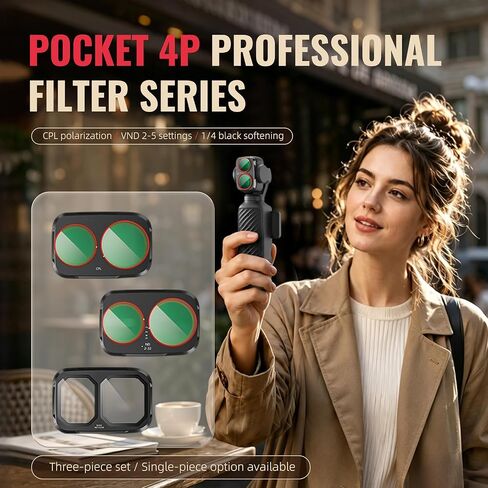 ND & CPL Filter Set for DJI OSMO Pocket 4P Accessories, 3 Pack Filter Kit for DJI Osmo Pocket 4 Pro, CPL + Adjustable VND ND2-32 + Black Mist 1/4, HD Optical Glass, Multi-Coated, Aluminum Frames in Kuwait