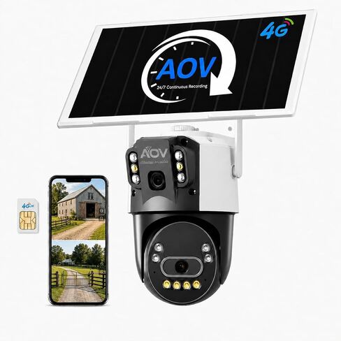 JideTech 3MP 4G LTE Solar Security Camera Outdoor, No WiFi AOV PTZ Camera with 8W Solar Panel, 13500mAh Battery, Auto Tracking, Two-Way Audio, Built-in SIM Card in Kuwait