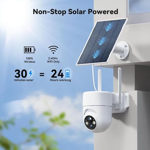 LIWAN Security Cameras Wireless Outdoor, 2K Solar Powered, White, 2.4GHz | Solar Camera Outdoor with Color Night Vision, 360° Pan Tilt, PIR Motion Detection, 2-Way Talk, IP65 Weatherproof in Saudi Arabia