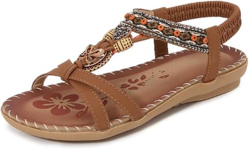 QUCH Women's Summer Flat Sandals Boho Beaded Arch Support Casual Slingback Beach Vacation Footwear in Saudi Arabia