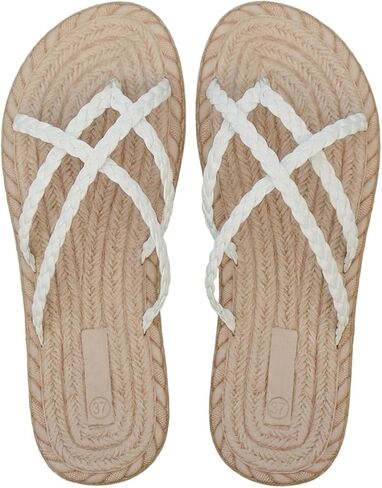 RoseSeek Women's Braided Strappy Sandals Slip on Flat Sandals Thick Sole Slippers Boho Summer Shoes in Kuwait