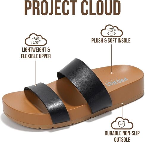 Project Cloud Womens Two Strap Sandals & Non Slip Summer Slides (Hilltop) | Slides for Women Plush Soft Insole Casual Beach Footwear Vacation Outfits Travel Everyday Comfort Easy Wear Versatile Fashion in Kuwait