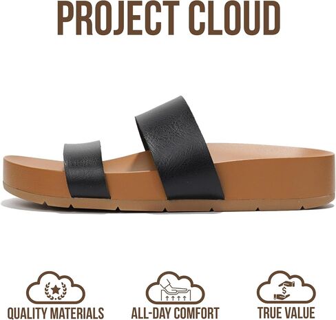 Project Cloud Womens Two Strap Sandals & Non Slip Summer Slides (Hilltop) | Slides for Women Plush Soft Insole Casual Beach Footwear Vacation Outfits Travel Everyday Comfort Easy Wear Versatile Fashion in Kuwait
