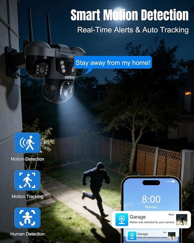 KEPEAK Solar Security Camera Outdoor Wireless, Triple Lens PTZ Camera, 360° Pan Tilt, Color Night Vision, PIR Motion Detection, Two-Way Audio, Battery Powered, IP66, V380 App in Saudi Arabia