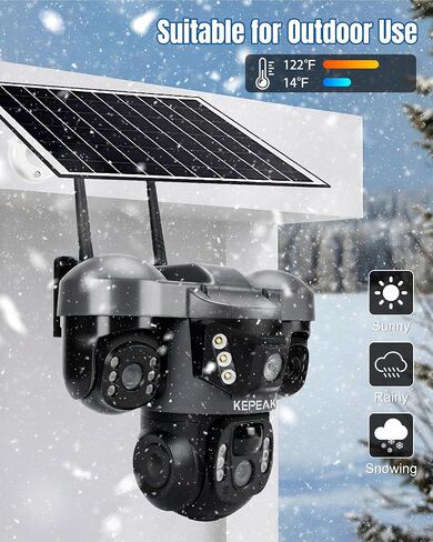 KEPEAK Solar Security Camera Outdoor Wireless, Triple Lens PTZ Camera, 360° Pan Tilt, Color Night Vision, PIR Motion Detection, Two-Way Audio, Battery Powered, IP66, V380 App in Saudi Arabia