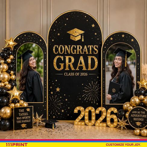 Custom Arch Backdrop Standee, 1-8FT Tall, with Back Stand | Customized Background Board & Personalized Photo Cardboard Cutout for Birthday Party, Wedding, Graduation & Event Decor in Kuwait