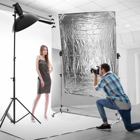 Photography Light Diffuser Screen 360° Rotatable for Studio | 79x59 inch Reflector Adjustable Stand, White, Silver, Black Dual Fabric, 7-10ft Height, Locking Casters Aluminum Alloy Frame in Kuwait