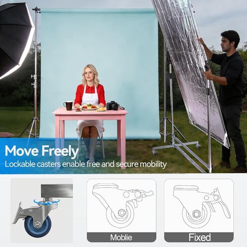 Photography Light Diffuser Screen 360° Rotatable for Studio | 79x59 inch Reflector Adjustable Stand, White, Silver, Black Dual Fabric, 7-10ft Height, Locking Casters Aluminum Alloy Frame in Kuwait