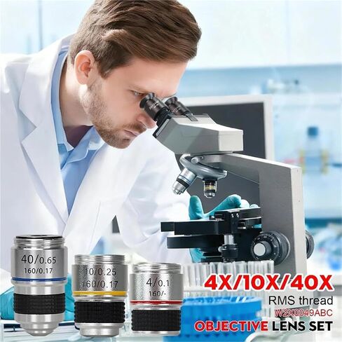 4X,10X,40X Aluminum Alloy Microscope Objective Lens Set, RMS Threaded & Achromatic(4X) in Saudi Arabia