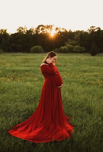 Saslax Maternity Dress Photoshoot Baby Shower Gown Red S | Flowy Maxi Length,Formal Elegant,Gender Reveal,Wedding Guest,Photography,Special Occasions in Saudi Arabia