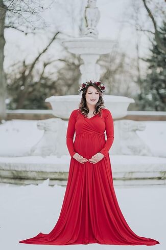 Saslax Maternity Dress Photoshoot Baby Shower Gown Red S | Flowy Maxi Length,Formal Elegant,Gender Reveal,Wedding Guest,Photography,Special Occasions in Saudi Arabia