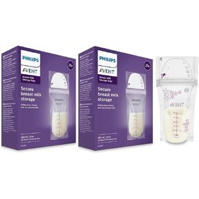 Philips Avent Breast Milk Storage Bags, 6 oz, 50-Pack | Pre-Sterilized, Reinforced Dual-Layer Bag, Double Zipper Leak Protection, Self-Standing, Wide Neck, SCF603/50 in Kuwait