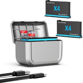 2026 New 360X4 Battery Charger Set, 2-Pack 2580mAh Replacement Battery and Dual Fast Charging Charger Case for Insta360 X4 Accessories with Misro SD Card Slots (2 Batteries+1 Charger) in Kuwait