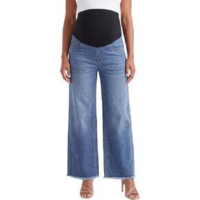 Maternity Jeans Wide Leg Baggy Denim Pants | Over The Belly, Raw Hem, Loose Fit, Soft & Stretchy Fabric, Basic Five Pockets, Trendy Casual Jeans in Saudi Arabia