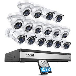 ZOSI 4K 16CH PoE Home Security Cameras System,4K 8MP 16CH H.265 CCTV NVR with 4TB HDD and 16 x 5MP Indoor Outdoor PoE IP Bullet Dome Cameras with Night Vision,Remote Access for 24/7 Recording in Saudi Arabia