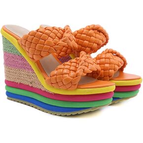 Women Slip On Colorful Wedge Sandal Comfortable Braided Strap Platform Espadrille Mule Sandal in Saudi Arabia