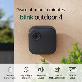 Blink Outdoor 4 (4th Gen) + Blink Mini – Smart security camera, two-way talk, HD live view, motion detection, set up in minutes, Works with Alexa – 6 camera system + Mini (White) in Saudi Arabia