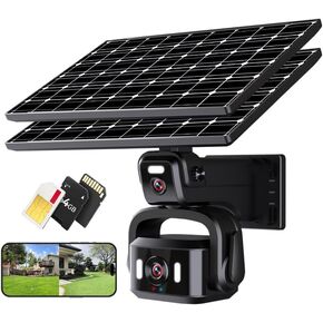 Neye 4G LTE Cellular Solar Security Camera Wireless Outdoor, No WiFi Solar Powered Camera, 360° Live View, 4K Color Night Vision, PIR Motion Sensor, 2 Lens, Built in SIM Card and 64GB SD Card. in Saudi Arabia