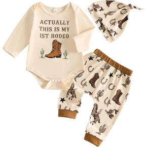 My First Rodeo Outfit Boy Western Baby Clothes 0-18M | Cow Print, Mommy and Me Outfits, Newborn Going Home Outfit, Baby Cowboy, Long Sleeve Bodysuit Jogger Pants Set Hat in Saudi Arabia