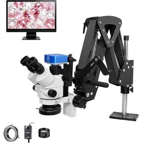 DZQ Jewelry Trinocular Microscope with Camera, 7X-45X Magnification | Multi-Directional Stand 0.5X Barlow Lens Camera Eyepiece, 60 Ring Light Illuminator, Jewelers Microscope for Engraving Making in Saudi Arabia