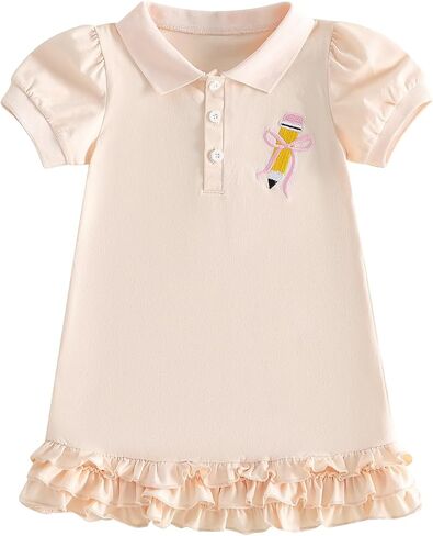 Toddler Girl Back to School Dress Apple Pencil Short Sleeve Smocked Dresses First Day of Pre Kindergarten Outfit in Saudi Arabia