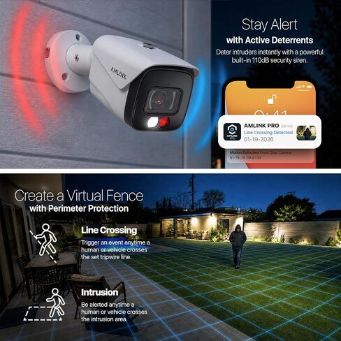 AMLINK 2-Pack 5MP Security AI IP PoE Camera, Indoor Outdoor Surveillance Bullet, 2-Way Audio, Support 256GB MicroSD, Deterrent, 20fps 2PACK-AL5M-B5172EW in Saudi Arabia