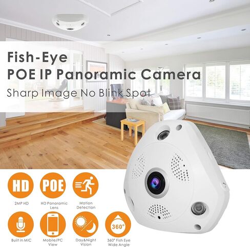 2MP Fisheye POE IP Camera with 1.7mm Lens | Indoor Panorama Camera 360 Degree Wide Viewing Angle, 65ft IR Night Vision, Motion Detection(Compatible with Hik NVRs) in Saudi Arabia