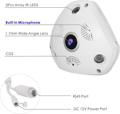 2MP Fisheye POE IP Camera with 1.7mm Lens | Indoor Panorama Camera 360 Degree Wide Viewing Angle, 65ft IR Night Vision, Motion Detection(Compatible with Hik NVRs) in Saudi Arabia