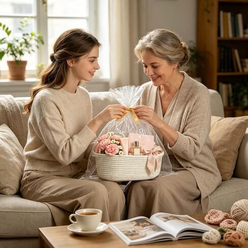 8PCS Small Woven Basket for Gift with Bags, Ribbons & Fillers, White | Empty Gift Basket for Christmas, Baby Shower, Birthday, Cotton Rope Basket with Handles for Nursery & Toy Storage, 12"x8"x5" in Saudi Arabia