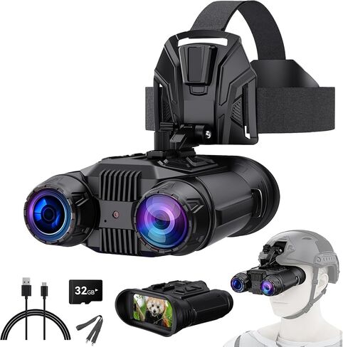 Head-Mounted Night Vision Goggles | Helmet-Compatible 4K 48MP Night Vision Binoculars with 16X Zoom, Built-in Compass/Altimeter & Barometer, 4000mAh Rechargeable Battery (Digital (LCD)) in Kuwait