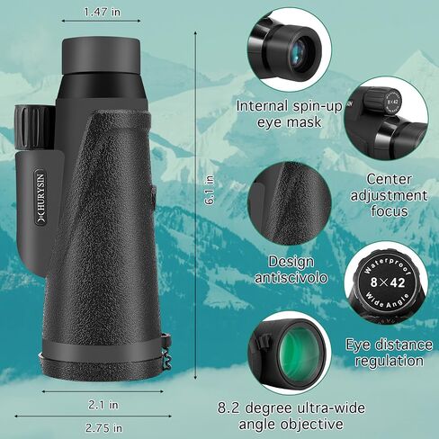 8x42 Monocular Telescope – Military-Grade, Compact, Waterproof & Fogproof, Nitrogen-Filled, FMC Green Coated Optics, BK7 Prism, Ideal for Bird Watching, Hunting, Camping & Wildlife Observation in Saudi Arabia