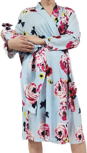 SUFEINI Maternity Robes and Matching Swaddle Blanket Set, Women Mommy Postpartum Robe Hospital Labor and Delivery Gown in Saudi Arabia