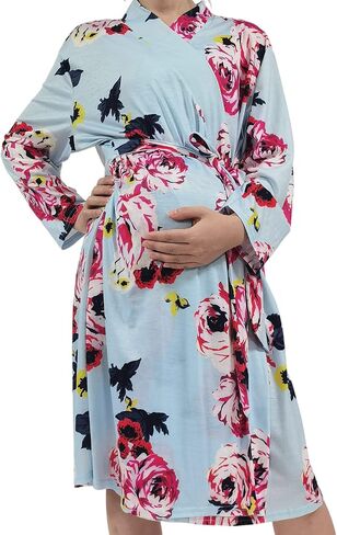 SUFEINI Maternity Robes and Matching Swaddle Blanket Set, Women Mommy Postpartum Robe Hospital Labor and Delivery Gown in Saudi Arabia