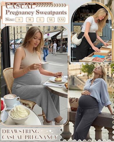3 Pack Women's Maternity Casual Pants, 3-Color, Small | Wide Leg, Over The Belly, Loose Fit, Pants with Pockets, Pregnancy Pajama Trousers, Yoga, Postpartum, Delivery, Lounge in Saudi Arabia