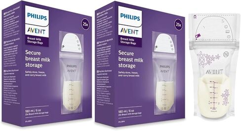 Philips Avent Breast Milk Storage Bags, 6 oz, 50-Pack | Pre-Sterilized, Reinforced Dual-Layer Bag, Double Zipper Leak Protection, Self-Standing, Wide Neck, SCF603/50 in Saudi Arabia