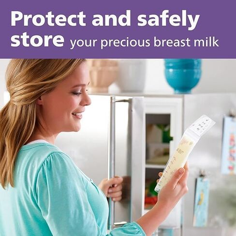 Philips Avent Breast Milk Storage Bags, 6 oz, 50-Pack | Pre-Sterilized, Reinforced Dual-Layer Bag, Double Zipper Leak Protection, Self-Standing, Wide Neck, SCF603/50 in Saudi Arabia