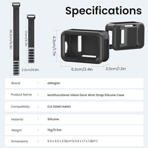 Vision Dock Silicone Wrist Case for DJI Osmo Nano, Real-Time View Screen Protector, Adjustable Hands-Free Wrist Strap for Cycling Hiking Fitness Recording in Kuwait