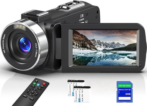 8K Video Camera 64MP Camcorder IR Night Vision 18X Zoom WiFi Vlog Camera | Support External Mic and Webcam Touch Screen Camcorder for YouTube with 32GB SD Card, Remote Control, and Two Batteries in Saudi Arabia