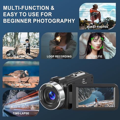 8K Video Camera 64MP Camcorder IR Night Vision 18X Zoom WiFi Vlog Camera | Support External Mic and Webcam Touch Screen Camcorder for YouTube with 32GB SD Card, Remote Control, and Two Batteries in Saudi Arabia