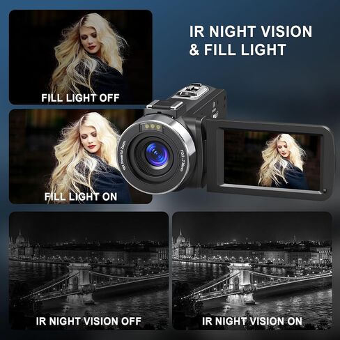 8K Video Camera 64MP Camcorder IR Night Vision 18X Zoom WiFi Vlog Camera | Support External Mic and Webcam Touch Screen Camcorder for YouTube with 32GB SD Card, Remote Control, and Two Batteries in Saudi Arabia