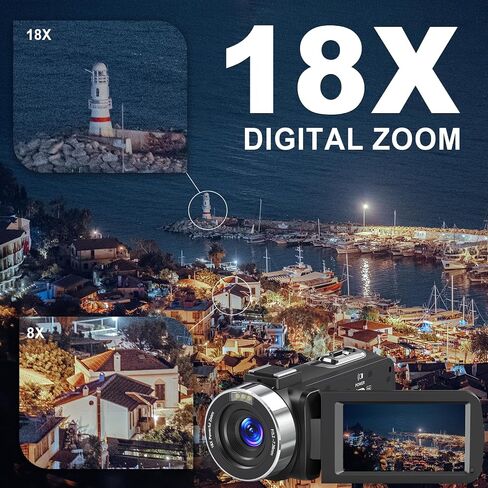 8K Video Camera 64MP Camcorder IR Night Vision 18X Zoom WiFi Vlog Camera | Support External Mic and Webcam Touch Screen Camcorder for YouTube with 32GB SD Card, Remote Control, and Two Batteries in Saudi Arabia