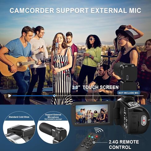8K Video Camera 64MP Camcorder IR Night Vision 18X Zoom WiFi Vlog Camera | Support External Mic and Webcam Touch Screen Camcorder for YouTube with 32GB SD Card, Remote Control, and Two Batteries in Saudi Arabia