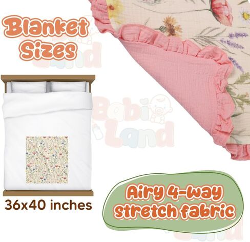 Wild Flowers Muslin Baby Blankets for Girls, 100% Cotton Crib Blanket for Infant Toddler, 40"x36" Super Soft Lightweight Nursery Swaddling Wrap, Floral Pink Reversible & Breathable Bedding Blankets in Kuwait