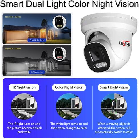 ENSTER 8MP 4K PoE Security Camera Outdoor, Full Metal, Compatible ONVIF & RTSP, 100ft Smart Color Night Vision, AI Human & Vehicle Detection, IP66 Waterproof, 110° Wide Angle, Built-in Mic in Kuwait