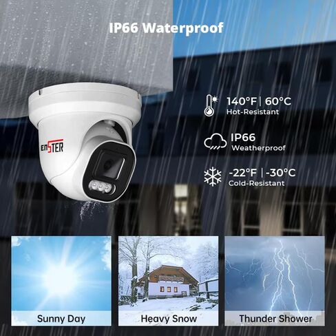 ENSTER 8MP 4K PoE Security Camera Outdoor, Full Metal, Compatible ONVIF & RTSP, 100ft Smart Color Night Vision, AI Human & Vehicle Detection, IP66 Waterproof, 110° Wide Angle, Built-in Mic in Kuwait