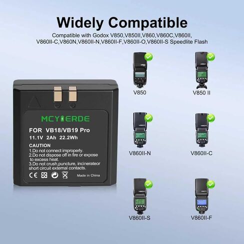 2-Pack VB18 2000mAh بطارية بديلة قابلة للشحن لسلسلة Godox V860/V850/V850II/V860II Speedlite Flash in Kuwait