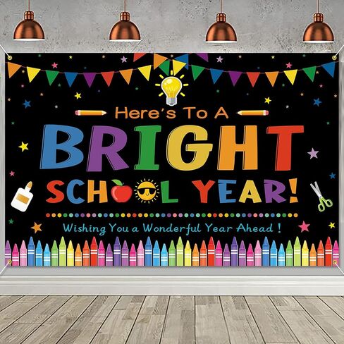 PTFNY Here's to A Bright School Year Backdrop Banner Back to School Photography Background First Day of School Banner Kids Classroom Back to School Party Background Decoration Photo Booth Props White in Kuwait